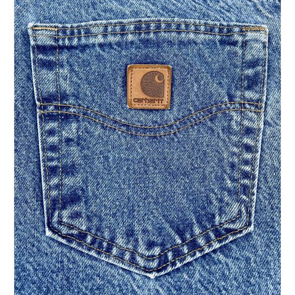 VINTAGE Carhartt Flannel Lined Dungaree Jean's Men's Blue and Plaid SIZE 38x32 - Picture 7 of 7